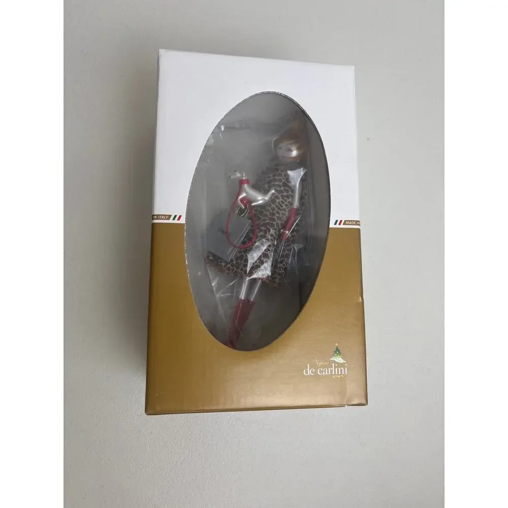 De Carlini Soffiato Italian Glass Ornament Neiman Marcus Shopper Dog w Box